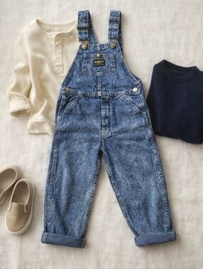 Vintage 80s OshKosh B’gosh Acid Wash Overalls Size 7 USA Made Denim 1988